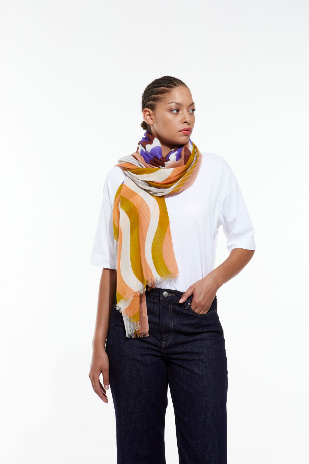F - Foulard Gamma Peche Violet Lot De 2