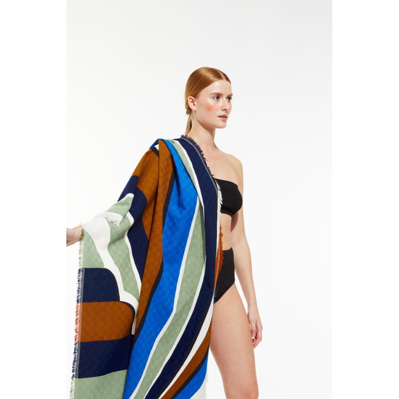 302 - Drap De Plage La Vague Bleu Lot De 2